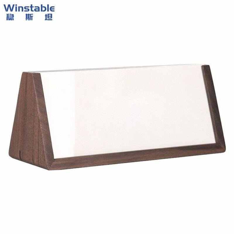 稳斯坦W7419木底亚克力三角台卡双面透明会议桌签酒店指引收银展