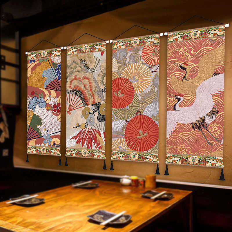 日式传统花纹挂画餐厅和风店铺民宿软装民间花纹墙面布艺装饰画