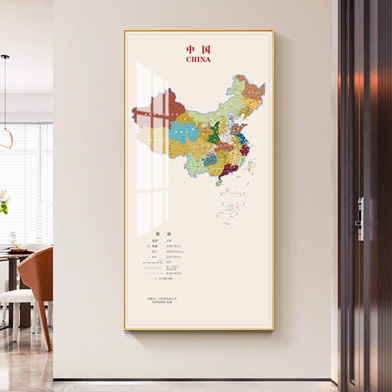 简约现代中国玄关过道走廊地图装饰画客厅沙发背景墙办公室挂画