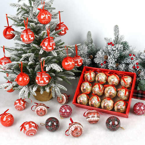 圣诞节装饰品盒装圣诞球泡沫纸包球圣诞树挂饰吊球圆球场景布置