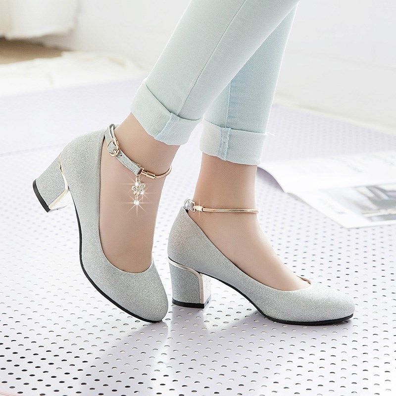 2025春季新款亮磨砂皮百搭甜美中跟单鞋粗跟圆头高跟女鞋网红春鞋,女鞋,浅口单鞋,淘宝优惠券,粉丝福利购,淘宝优惠卷