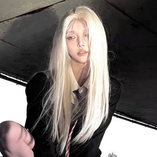 白金色手勾前额蕾j丝假发中分万用金色长直发金发全头套女y2k女团