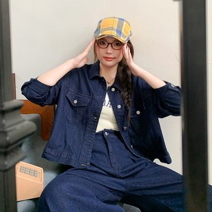 YUZI鱼子三件套牛仔外套裤 微胖mm妹显瘦遮肉复古 子半身裙大码 女装