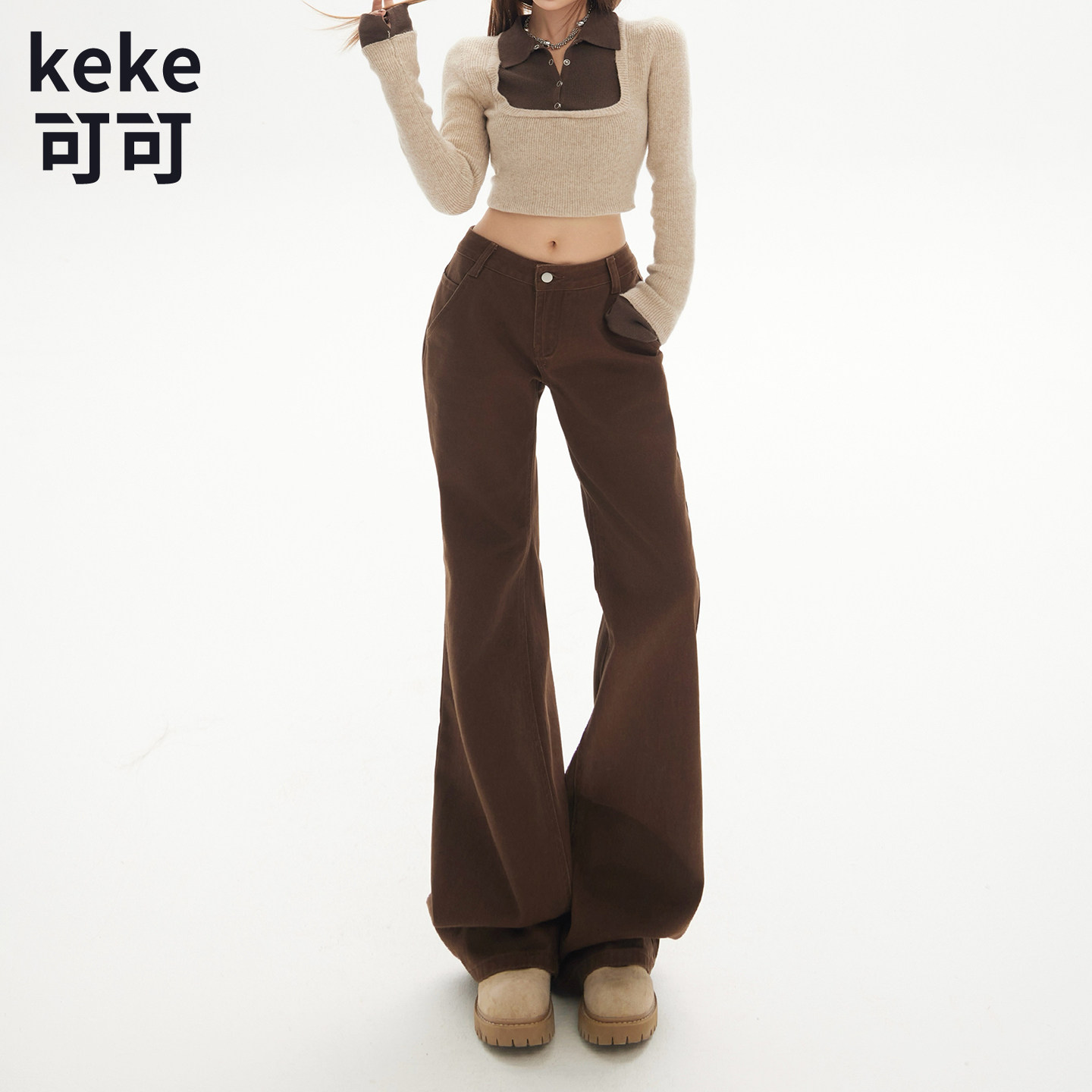 复古低腰微喇修身显瘦牛仔裤女