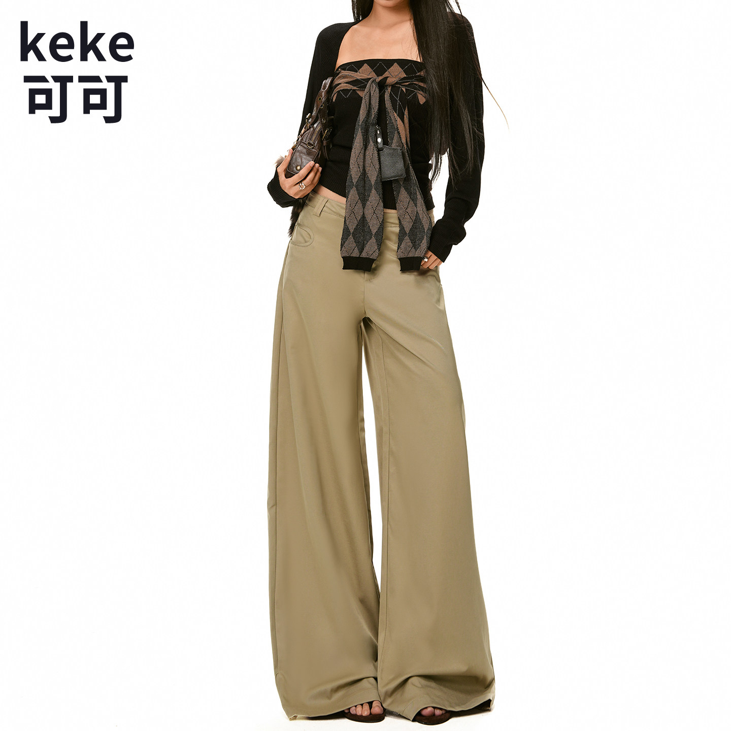 卡其色美式阔腿休闲裤女2025冬季