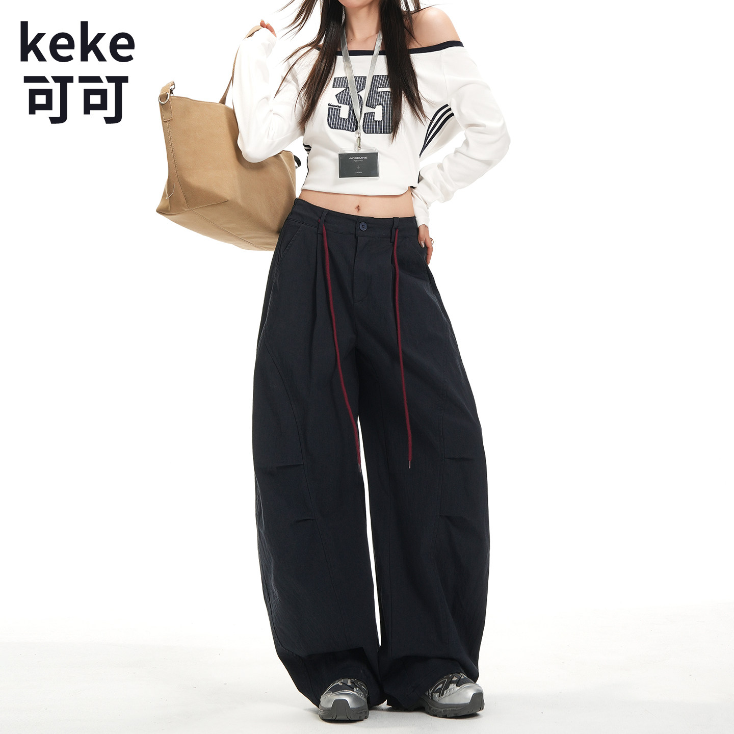 美式复古黑色宽松百搭休闲裤女