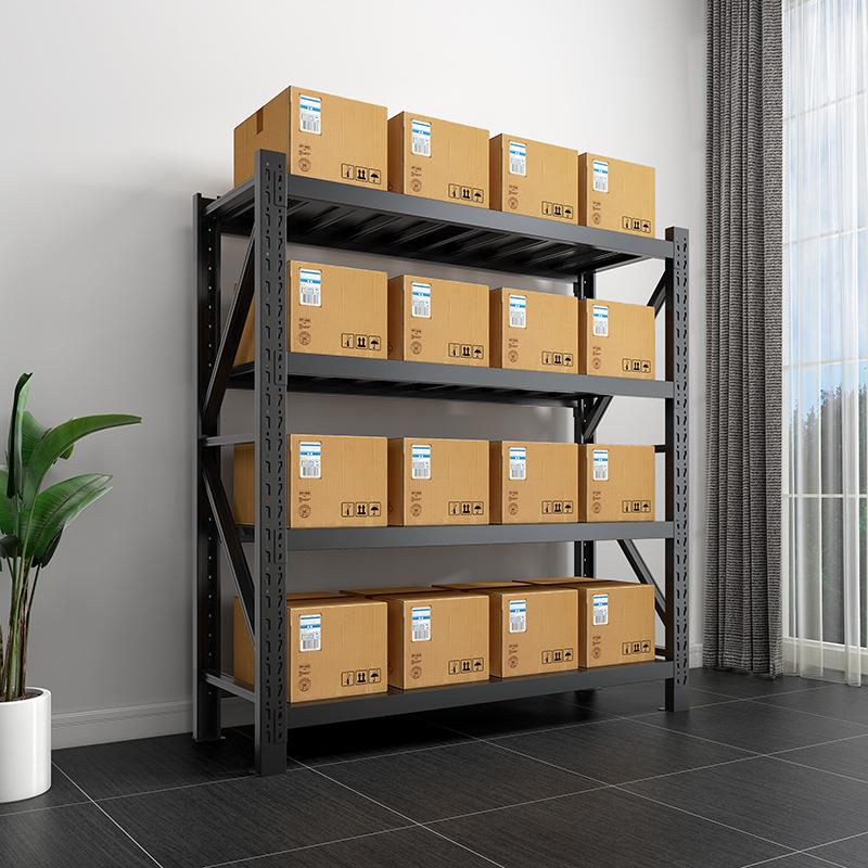 黑色中型仓储展示货架多层组合电商置物架重量型横梁式角铁仓库货