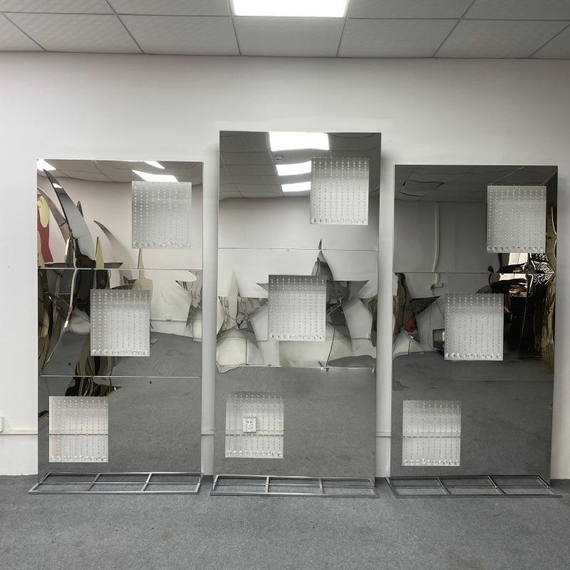 新款婚庆道具银色方形珠帘婚礼舞台布置不锈钢拱门屏风迎宾背景