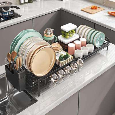厨房碗碟收纳架加长可伸缩置物架放碗筷盘子沥水篮家用多功能碗架