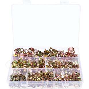 跨境 230PCS 盒装 6种尺寸镀锌弹簧卡箍喉箍软管夹紧固件套件