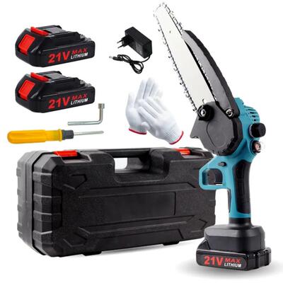 21V无线锂电锯手持式锂电链锯8寸自动润滑伐木锯便携式园林修剪机