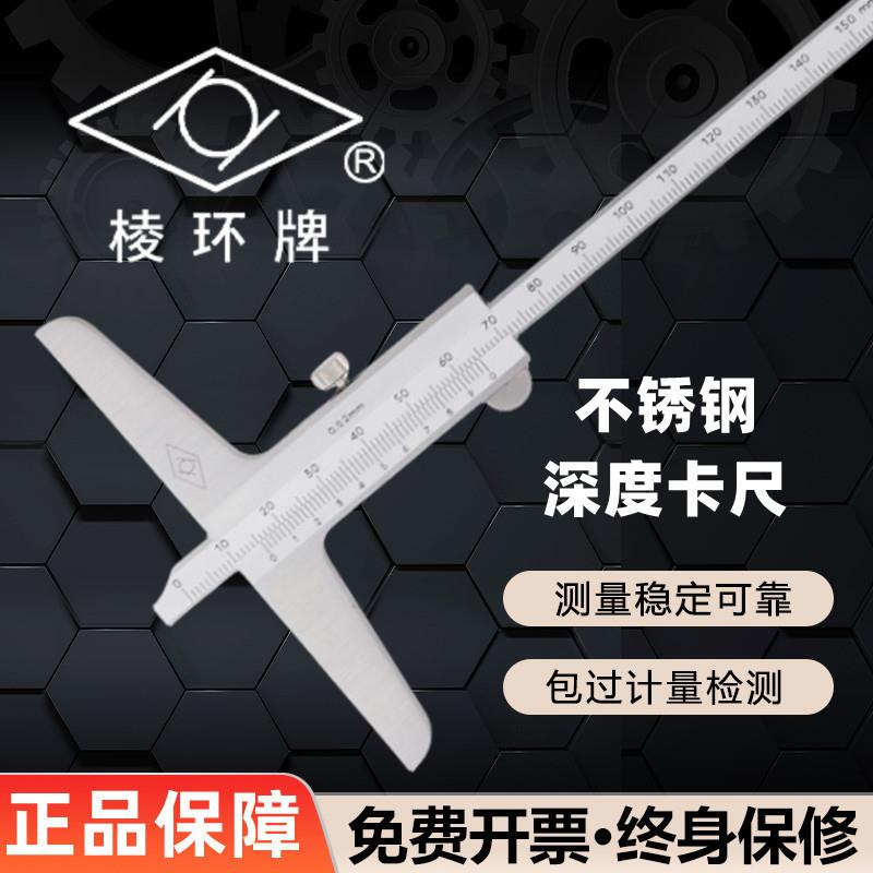 靖江棱环牌深度游标卡尺0-150-200-300-500-1000mm高精度深度尺