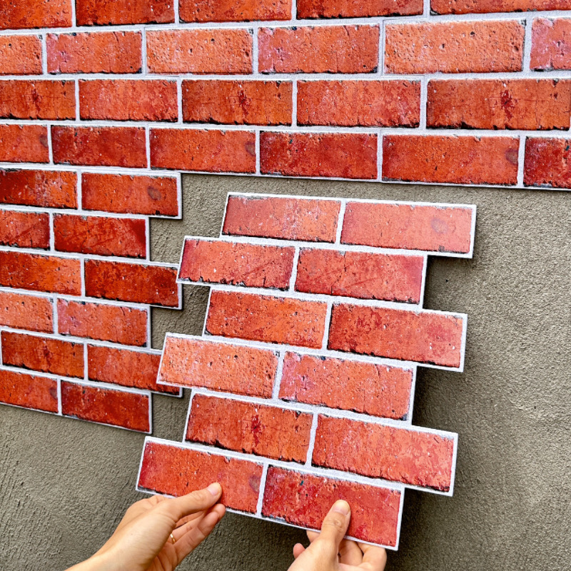 热销外墙复古红色砖纹3D立体自粘墙贴店铺背景墙商用墙裙装饰防水