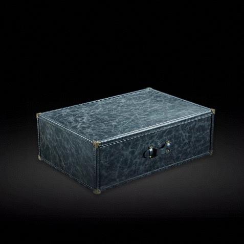 中古风复古储物柜真皮茶几深蓝色皮箱茶几桌美式做旧收纳柜装饰柜
