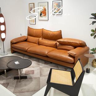 中古风cassina 马拉伦加油蜡皮折耳沙发客厅直排设计师三人位沙发