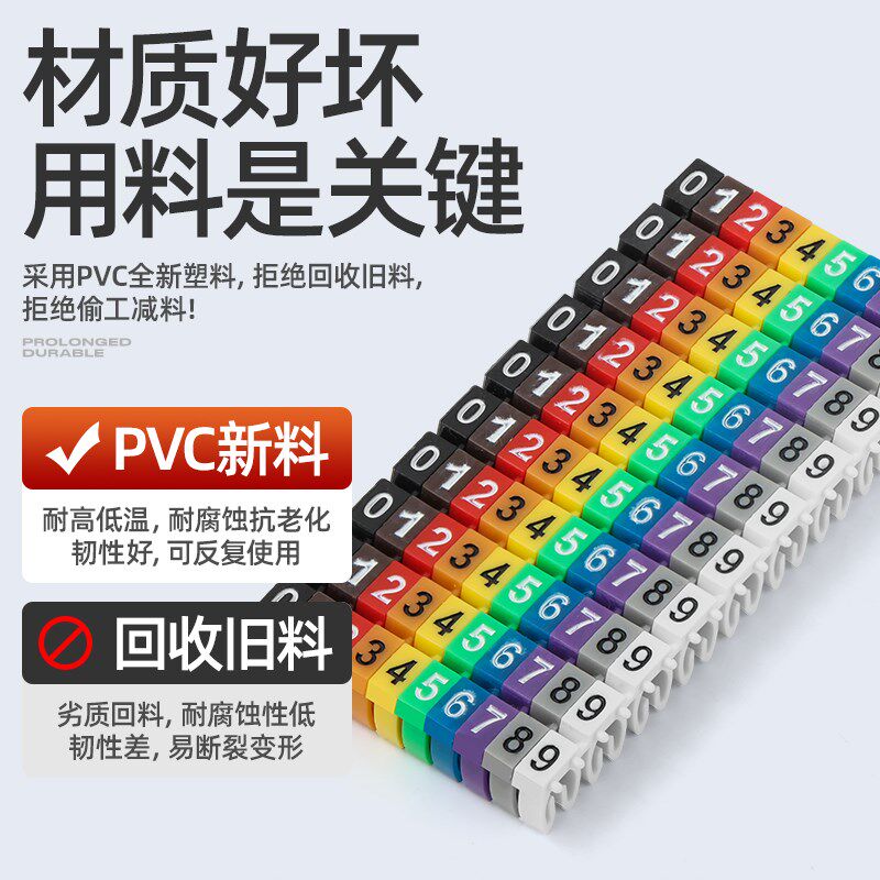 热销M开口环保卡式号码管彩色数字卡扣标签机房网线理线标识标记