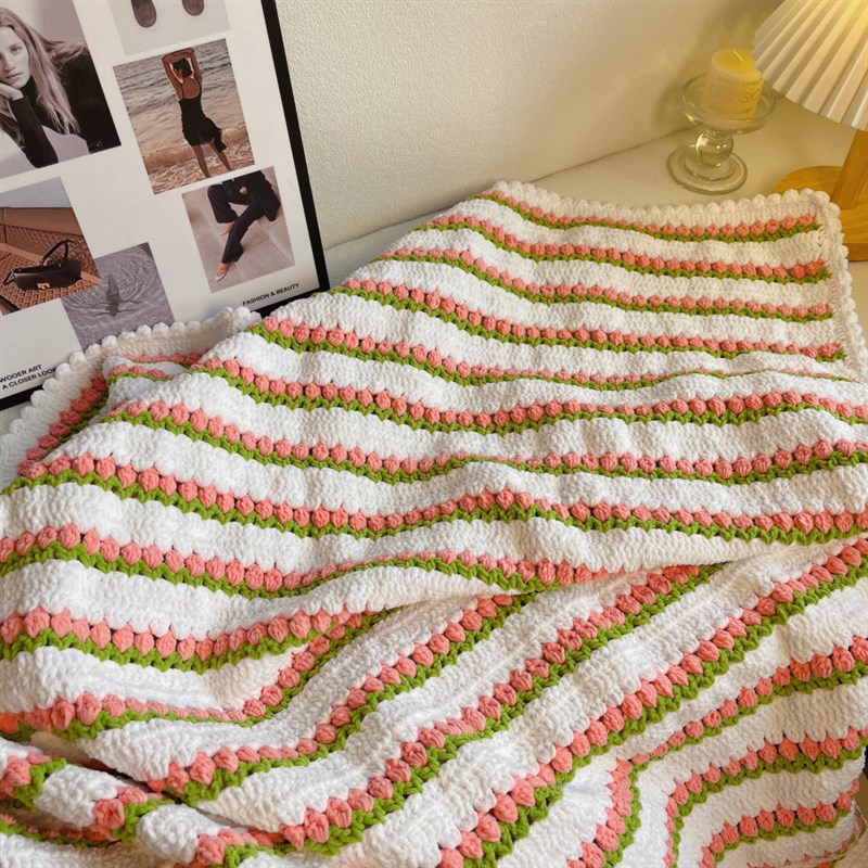 热销钩针毛线郁金香毯子手工制作编织diy空调毯新手零基础盖毯材