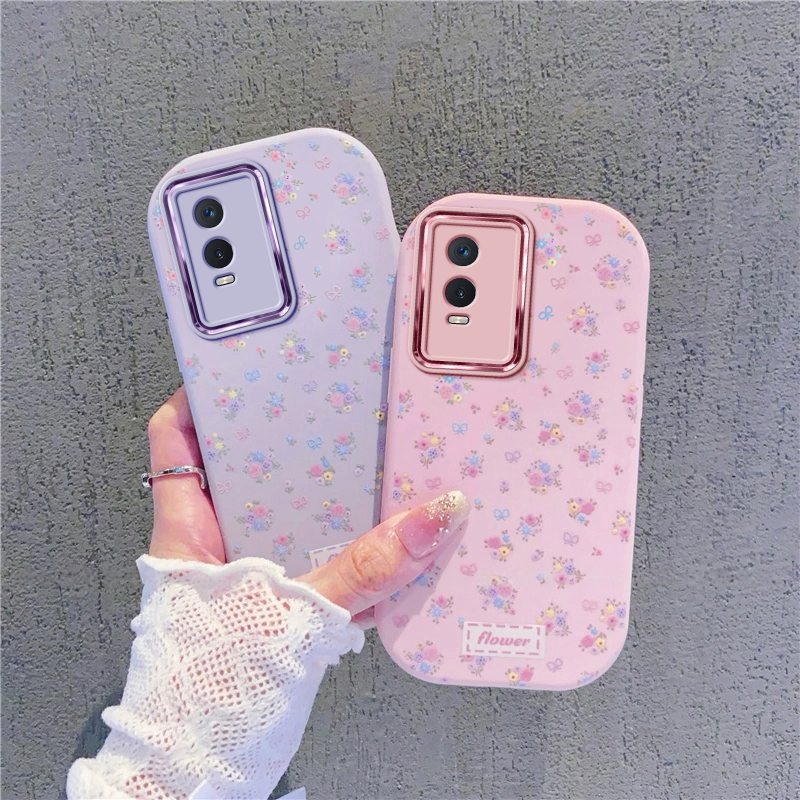 粉紫小碎花适用vivoY76s手机壳Y73s新款Y53s高级Y75S防摔Y74s维沃v2156a硅胶vivo/vivi男viv0y女vovi保护套