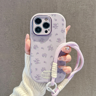 标签英文紫色花朵新款 适用苹果16Pro手机壳iPhone14max小米15华为mate60p70vivox200k50nova13reno12荣耀100