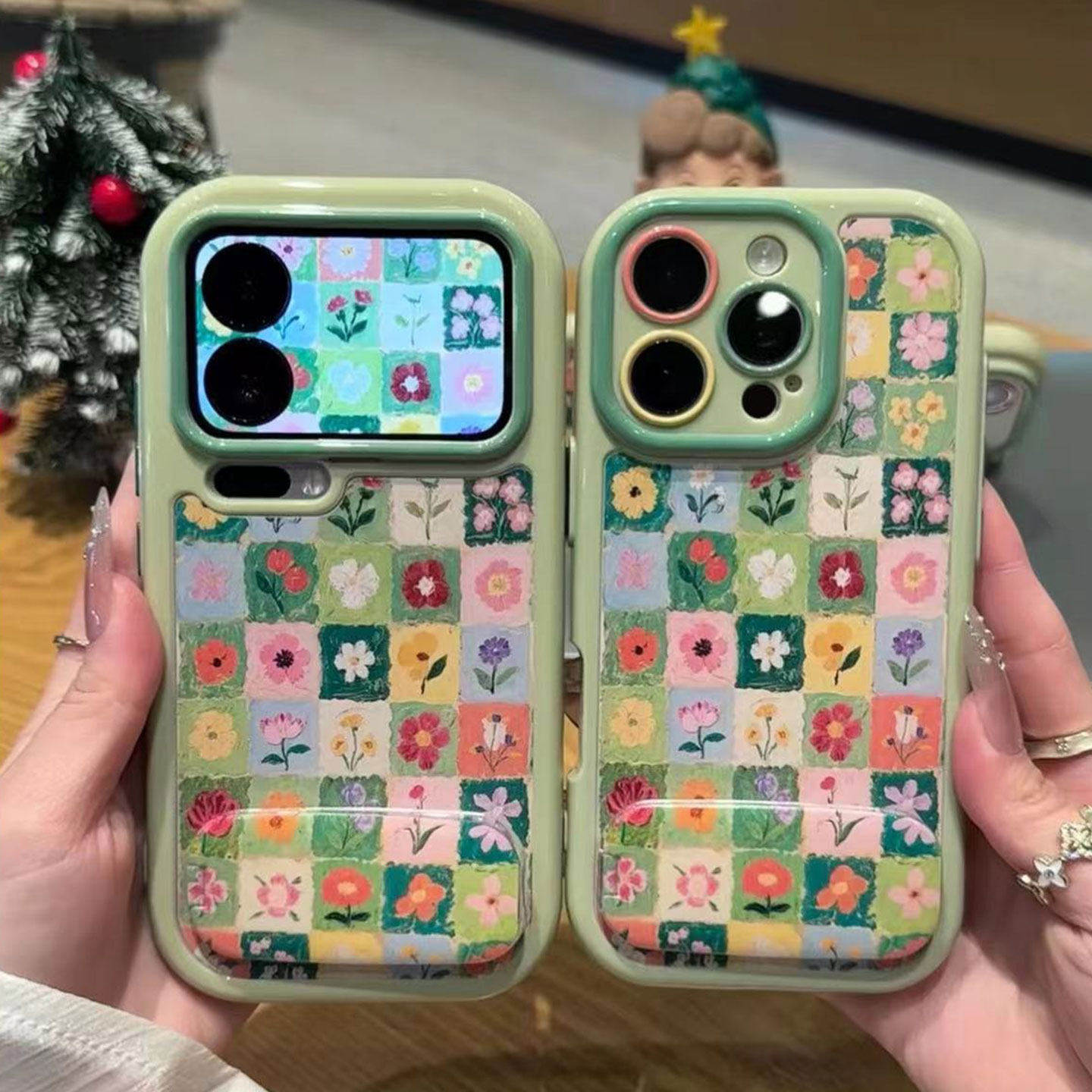 早春格子油画花朵新款适用苹果17Pro手机壳iPhone16max13小米15华为mate80pura70k60Reno14荣耀400x300magic8