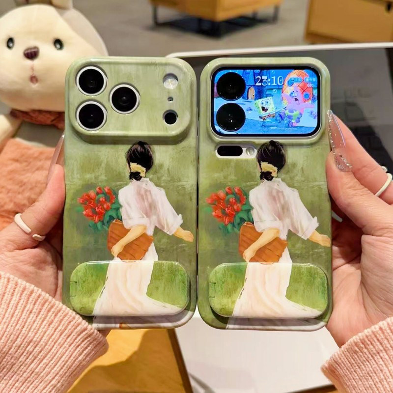 花束少女背影支架新款适用苹果17pro手机壳iPhone16max13小米15华为mate80pura70k90note14荣耀500x300magic8