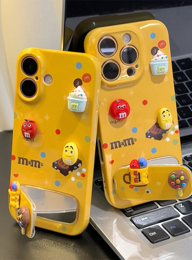 趣味巧克力m豆支架新款适用苹果16pro手机壳iphone17max14小米15华为mate70pura80k60荣耀300vivox200reno13