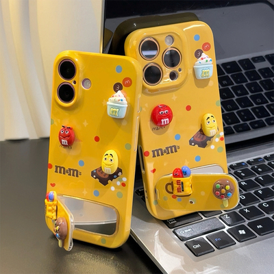 趣味巧克力m豆支架新款适用苹果16pro手机壳iphone17max14小米15华为mate70pura80k60荣耀300vivox200reno13