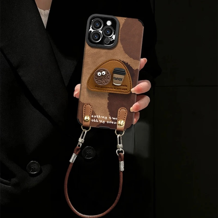 煤球咖啡支架挂绳新款适用苹果17Pro手机壳iPhone16max12小米15华为mate80pura70k60nova14荣耀300x200note13