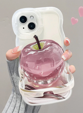 水晶苹果双支架新款适用苹果16Promax手机壳iPhone15Pro小米14华为mate60k70reno13p50荣耀vivox200nova12s18