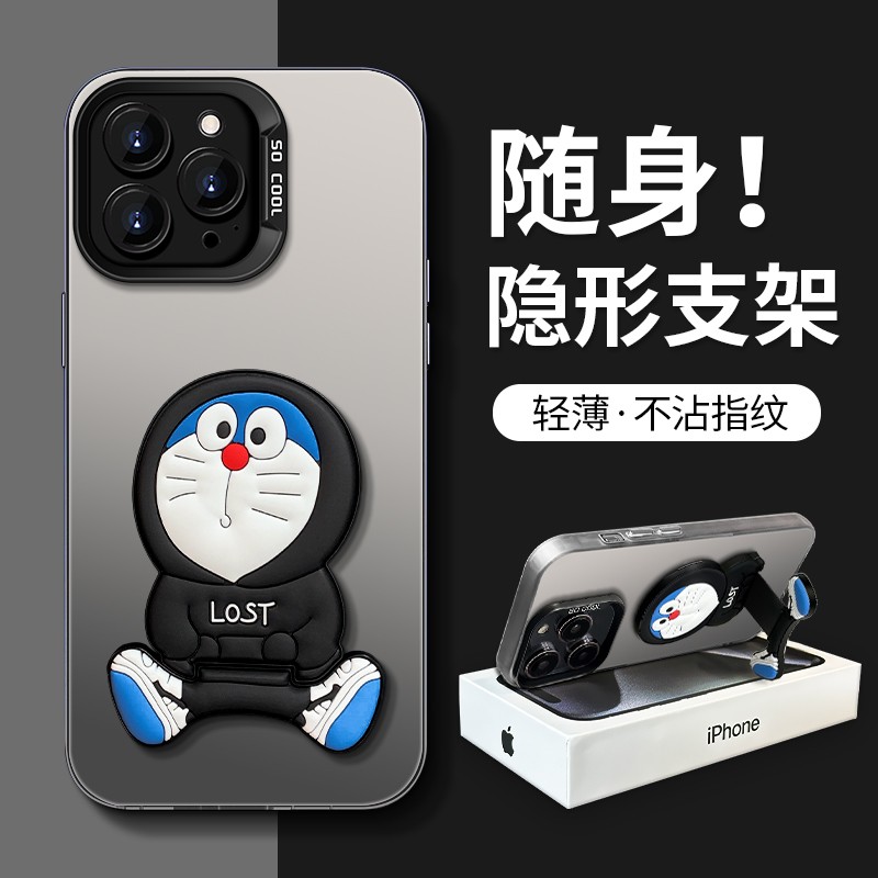 彩银多啦a梦支架适用苹果15Promax手机壳iPhone14/16plus小米13华为mate60荣耀100x90p50k70reno12note11s18