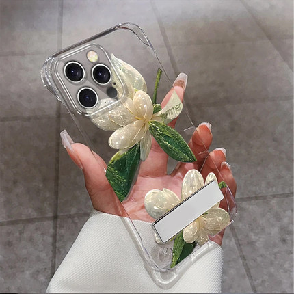 水晶花无边框支架新款适用苹果16Pro手机壳Phone14max小米15华为Mate70p50nova13x200k60reno12荣耀300Findx7