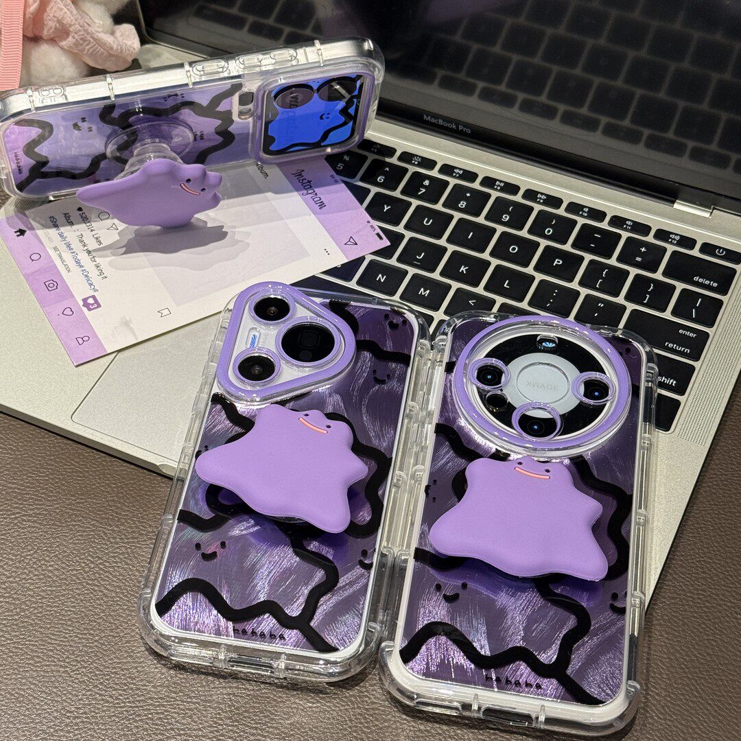 可爱紫色小怪兽支架新款适用苹果17pro手机壳iPhone16max小米15华为mate80pura70k90nova14荣耀400x300findx8