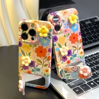 立体彩色小花支架新款适用苹果16pro手机壳iPhone14max11小米15华为mate70pura80k60荣耀200vivoiqoo13reno12