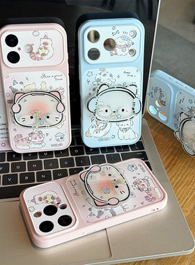 情侣耳机猫咪小狗支架适用苹果17pro手机壳iPhone16max13小米15华为mate80pura90K70note14荣耀400x200findx8
