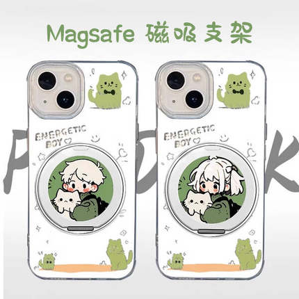 情侣元气小猫磁吸支架适用苹果16Pro手机壳iPhone15max11小米14华为mate70p60k80荣耀200OPPOReno13note12s20