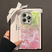 粉绿渐变福字精孔冰川纹适用苹果16Pro手机壳iPhone15max华为mate70小米13note14k60nova12p50荣耀x100magic5