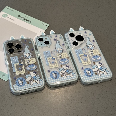 天使尖帽KT蓝白猫耳新款适用苹果16pro手机壳iphone15max12小米14华为mate70pura80k60reno13荣耀400vivox200