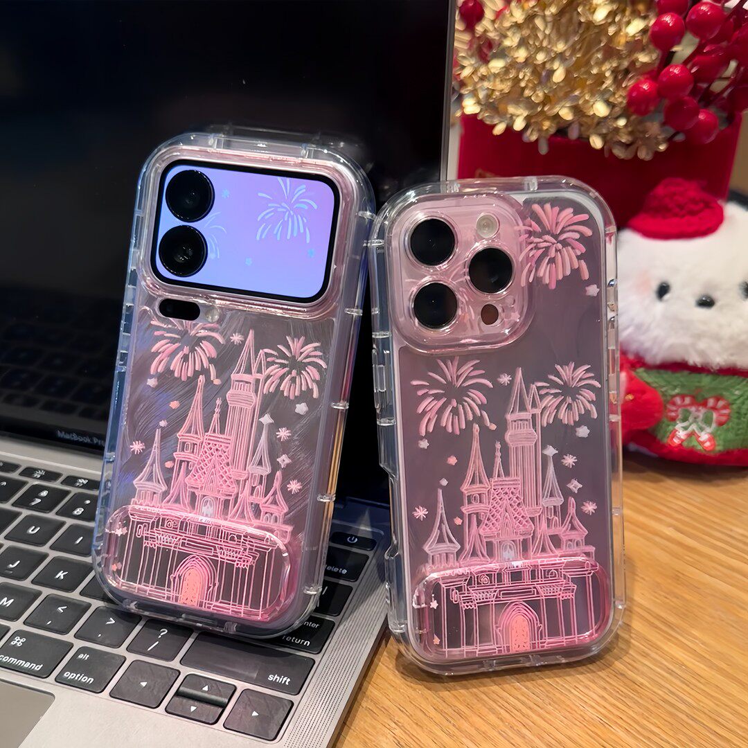 简约粉线条烟花城堡新款适用苹果17Pro手机壳iPhone16max小米15华为mate80pura70k90reno14荣耀400x300nova13