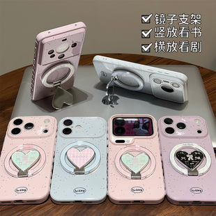 网红墨点爱心镜子支架适用苹果17Pro手机壳iPhone16max13小米17华为mate80pura90k80iqoo15reno14荣耀500x200