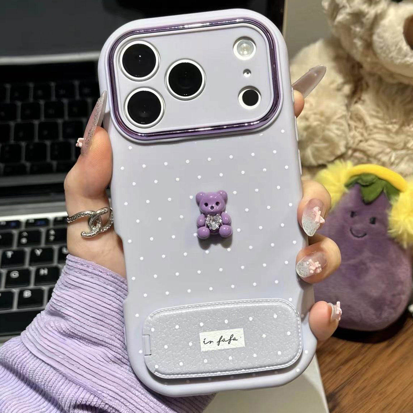 波点钻石小熊支架新款适用苹果17Pro手机壳iPhone16max13小米15华为mate80pura70k60荣耀400x300reno14findx9