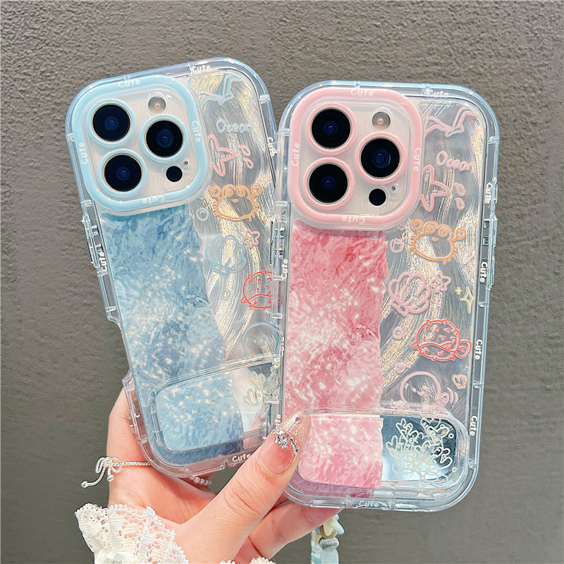 蓝粉涂鸦海洋新款适用苹果16Promax手机壳iPhone15pro13小米14华为mate60P70荣耀x200k50Reno12oppofindx7s19