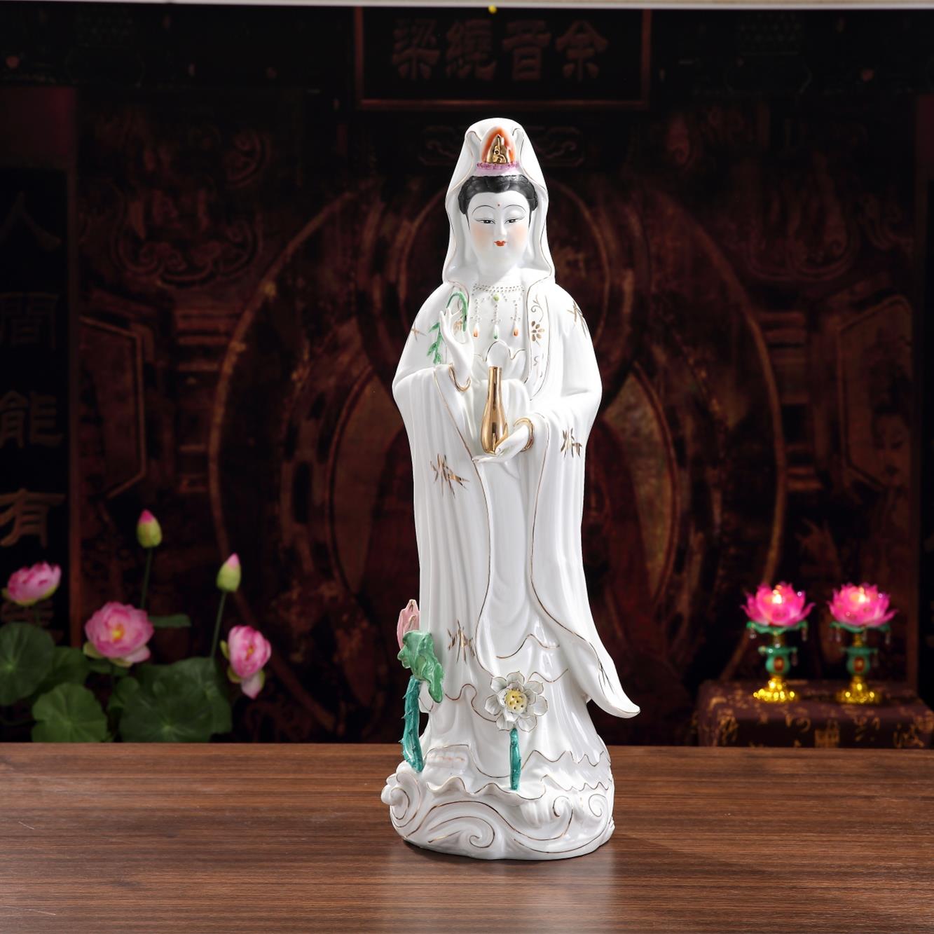 陶瓷南海观音菩萨站观音观音菩萨佛像陶瓷摆件保平安