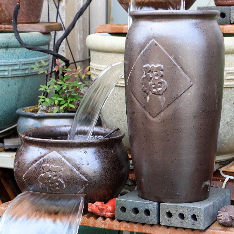 造景室外景观古法循环水陶罐养鱼池神器流水摆件瀑布生态鱼缸庭院