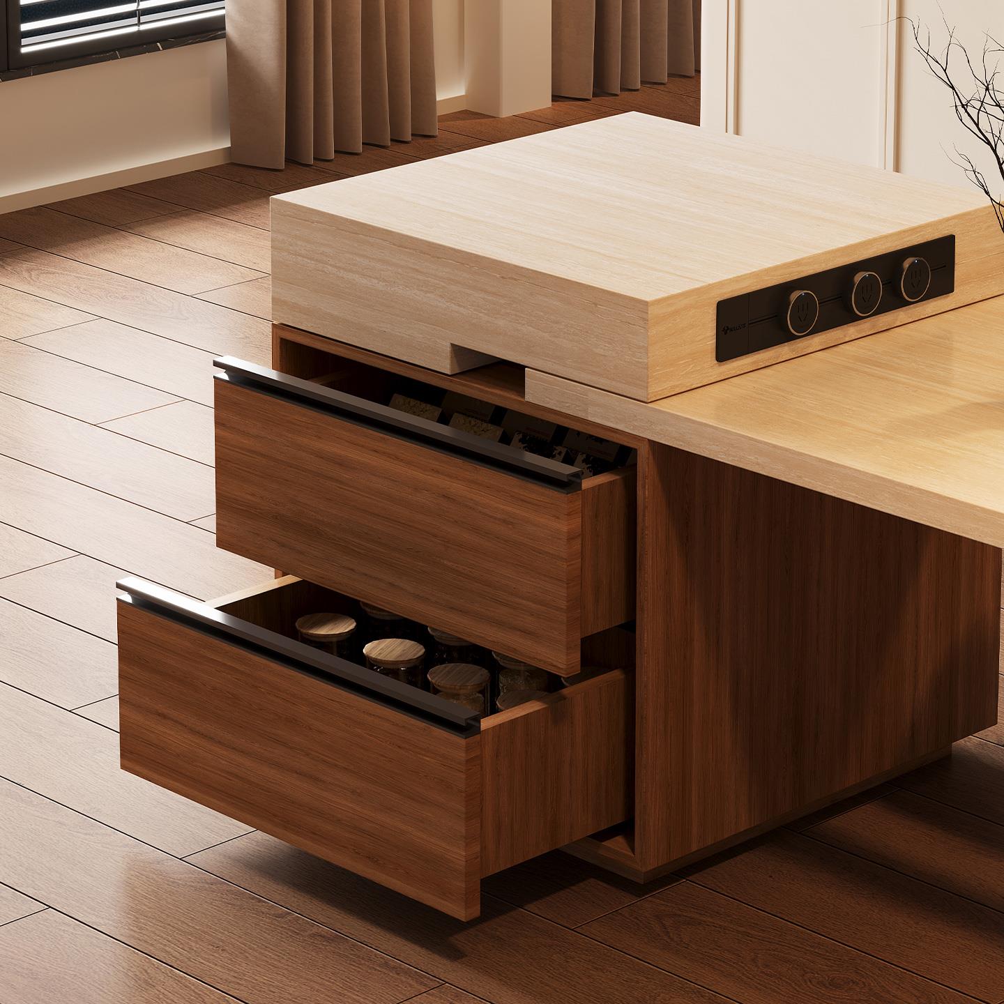 新御居伸缩岛台餐桌岩板法式中古小户型客厅一体桌多功能可定制