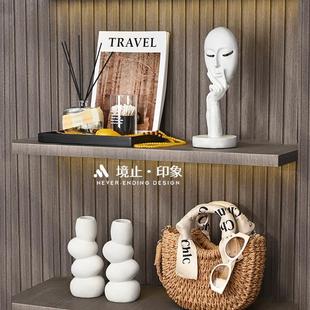 饰品香薰摆件 侘寂原木高定样板房展厅入户门厅玄关阳台柜卫浴软装
