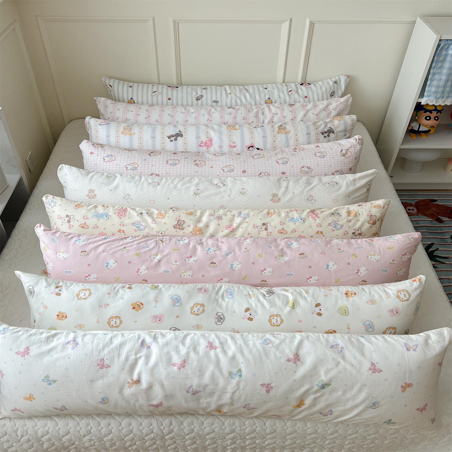 梨梦 可爱卡通纯棉双层纱长抱枕全棉双人枕头套枕芯夹腿睡觉长枕