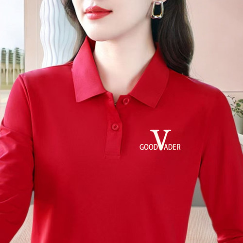 2025春季新款纯棉长袖t恤女春秋季polo衫翻领时尚上衣宽松显瘦