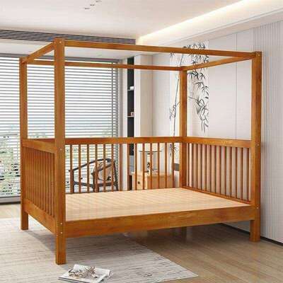 纯实木床新中式架子床实木床现代简约民宿床四柱床客栈家具双人床