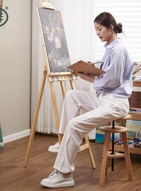 丰丰原木色画架木质支架式4K2K素描画板画架套装美术生专用后撑折