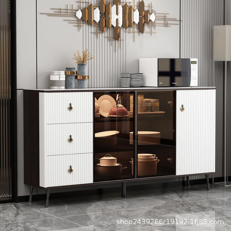 现代简约轻奢岩板餐边柜家用餐厅收纳柜一体靠墙大容量储物柜碗柜